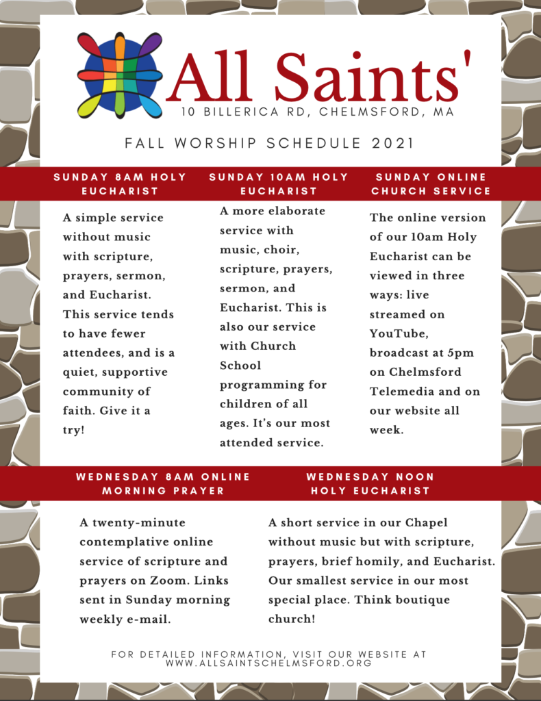 All Saints' Chelmsford 2021 Fall Service Schedule